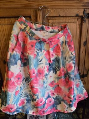 Everly Floral Watercolor Circle Skirt in Pink, Blue & Cream